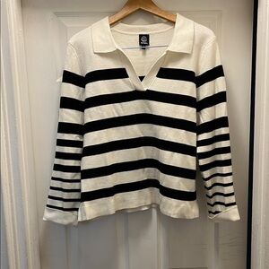 Black and White Relaxed Sailor Collar Sweater by Bobeau